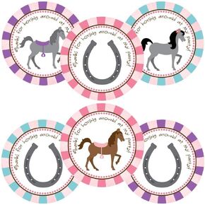 Horse Thank You Sticker Labels by Adore By Nat - Girl Children Birthday Party Favor Supplies - Set of 30