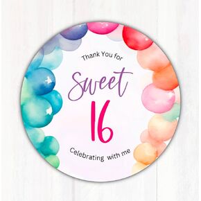 60 2-Inch Sweet 16 Birthday Party Favor Stickers - Colorful Balloons Sweet 16 Goody Bag Stickers - Birthday Sticker Favors For 16th Birthday