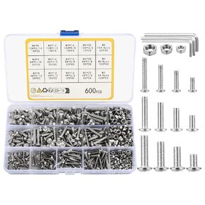 600 قطعة مجموعة متنوعة من البراغي والصواميل ذات الرأس السداسي برأس زر، 4 # 8 # 10 #، مجموعة صواميل ومسامير الماكينة، مع مفاتيح ألين in Kuwait