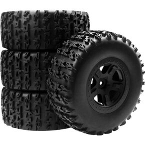 4-Pack RC Short Course Truck Wheels & Tires w/Foam Inserts OD110mm Compatible with Losi Tenacity Traxxas Slash Arrma HPI Redcat Blackout 1/10 RC Short Course,5-Spoke