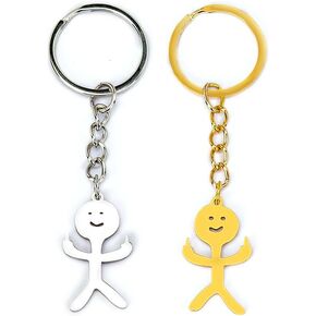 2Pcs Funny Stainless Steel Keychain cool keychains Gold and Silver - Express Your Personality