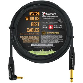 WORLDS BEST CABLES 10 Foot - Gotham GAC-1 Ultra Pro - Premium, Low-Capacitance Guitar Bass Instrument Cable - with Straight to Angled 1/4 Inch Eminence Gold Plated Connectors in Saudi Arabia