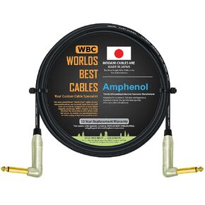 WORLDS BEST CABLES 4 Foot – Pedal, Effects, Patch, Instrument Cable Custom Made Using Mogami 2319 Wire & Amphenol ACPM-RN-AU M-Series Angled Gold TS Plugs