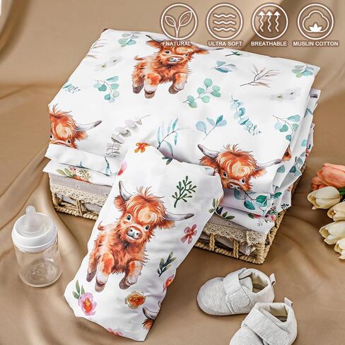 4 Pack 52" x 28" Changing Pad Cover for Boys Girls Highland Cow Eucalyptus Leaf Floral Pattern Neutral Nursery Decor Change Table Covers Soft Changing Pad Sheets for Baby Girls Baby Boys in Saudi Arabia