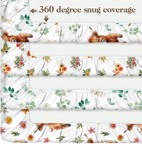 4 Pack 52" x 28" Changing Pad Cover for Boys Girls Highland Cow Eucalyptus Leaf Floral Pattern Neutral Nursery Decor Change Table Covers Soft Changing Pad Sheets for Baby Girls Baby Boys in Saudi Arabia