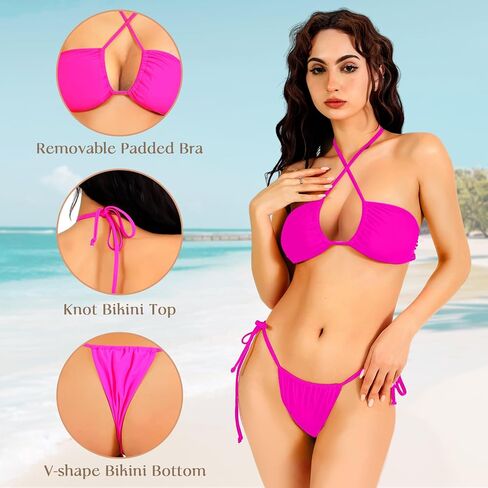 OPPOSHE Brazilian Cut Halter String Bikini Sets for Women, Two Piece Swimsuit Bathing Suits in Kuwait