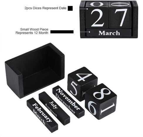 تقويم كتلة للمكتب، قالب خشبي لعرض تاريخ الشهر لتزيين المكتب المنزلي (أسود) in Kuwait