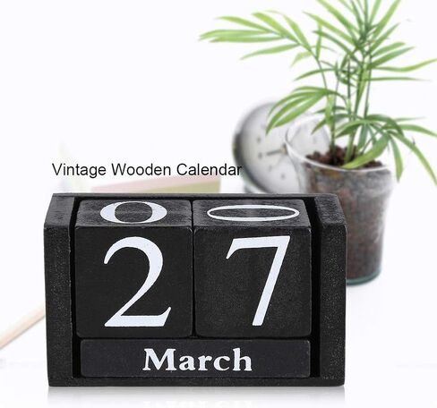 تقويم كتلة للمكتب، قالب خشبي لعرض تاريخ الشهر لتزيين المكتب المنزلي (أسود) in Kuwait