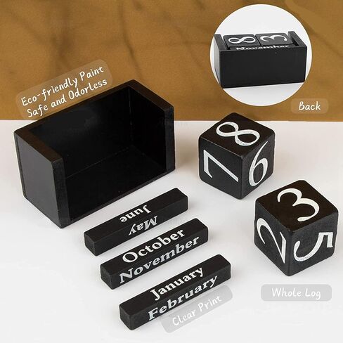 تقويم كتلة للمكتب، قالب خشبي لعرض تاريخ الشهر لتزيين المكتب المنزلي (أسود) in Kuwait