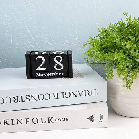 تقويم كتلة للمكتب، قالب خشبي لعرض تاريخ الشهر لتزيين المكتب المنزلي (أسود) in Kuwait