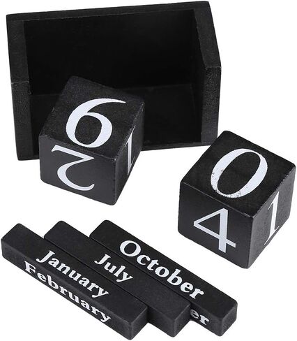 تقويم كتلة للمكتب، قالب خشبي لعرض تاريخ الشهر لتزيين المكتب المنزلي (أسود) in Kuwait