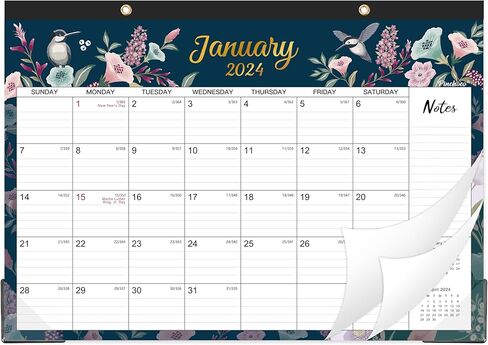 تقويم مكتب 2024 - تقويم مكتب 2024، 12 تقويم شهري للمكتب/الحائط 2 في 1، يناير 2024 - ديسمبر 2024، 17 بوصة × 12 بوصة، تقويم مكتبي مع ورق سميك + واقيات زوايا + كتل كبيرة مسطرة - زهور وزهور in Kuwait