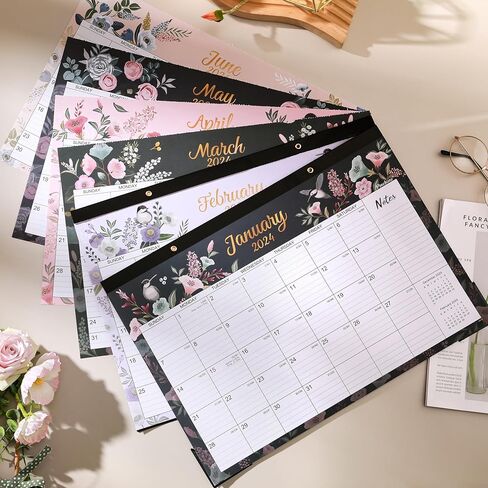 تقويم مكتب 2024 - تقويم مكتب 2024، 12 تقويم شهري للمكتب/الحائط 2 في 1، يناير 2024 - ديسمبر 2024، 17 بوصة × 12 بوصة، تقويم مكتبي مع ورق سميك + واقيات زوايا + كتل كبيرة مسطرة - زهور وزهور in Kuwait