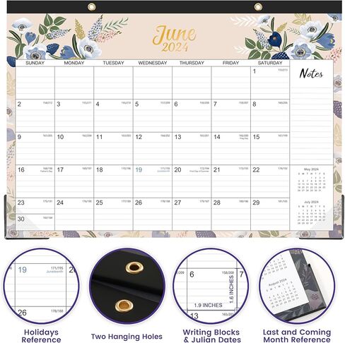 تقويم مكتب 2024 - تقويم مكتب 2024، 12 تقويم شهري للمكتب/الحائط 2 في 1، يناير 2024 - ديسمبر 2024، 17 بوصة × 12 بوصة، تقويم مكتبي مع ورق سميك + واقيات زوايا + كتل كبيرة مسطرة - زهور وزهور in Kuwait