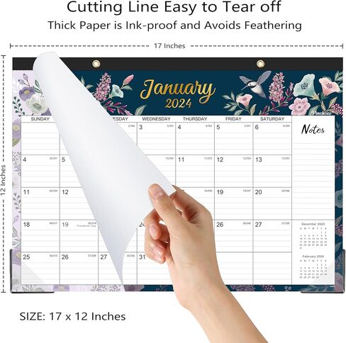 تقويم مكتب 2024 - تقويم مكتب 2024، 12 تقويم شهري للمكتب/الحائط 2 في 1، يناير 2024 - ديسمبر 2024، 17 بوصة × 12 بوصة، تقويم مكتبي مع ورق سميك + واقيات زوايا + كتل كبيرة مسطرة - زهور وزهور in Kuwait