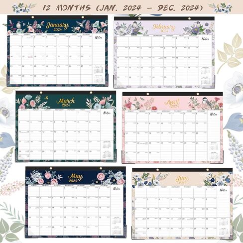 تقويم مكتب 2024 - تقويم مكتب 2024، 12 تقويم شهري للمكتب/الحائط 2 في 1، يناير 2024 - ديسمبر 2024، 17 بوصة × 12 بوصة، تقويم مكتبي مع ورق سميك + واقيات زوايا + كتل كبيرة مسطرة - زهور وزهور in Kuwait