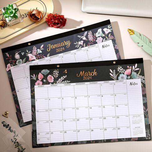 تقويم مكتب 2024 - تقويم مكتب 2024، 12 تقويم شهري للمكتب/الحائط 2 في 1، يناير 2024 - ديسمبر 2024، 17 بوصة × 12 بوصة، تقويم مكتبي مع ورق سميك + واقيات زوايا + كتل كبيرة مسطرة - زهور وزهور in Kuwait