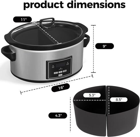 6 Quart Programmable Slow Cooker with Silicone Divider, Multi Slow Cooker with Timer, 3 Cooking Mode Digital Slow Cooker, Dishwash Safe, Removable Ceramic Pot and Glass Lid, Silver in Saudi Arabia