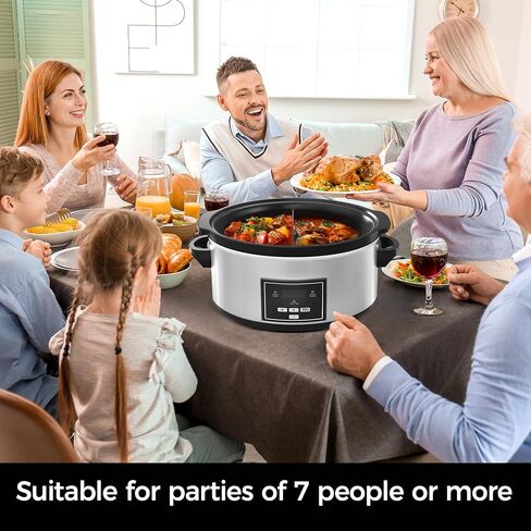 6 Quart Programmable Slow Cooker with Silicone Divider, Multi Slow Cooker with Timer, 3 Cooking Mode Digital Slow Cooker, Dishwash Safe, Removable Ceramic Pot and Glass Lid, Silver in Saudi Arabia