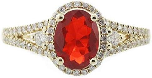 Gin & Grace 14K Yellow Gold Natural Maxican Fire Opal Ring with Diamonds for women | Ethically, authentically & organically sourced (Oval-cut) shaped opal hand-crafted jewelry for her | Fire Opal Ring for women in Saudi Arabia
