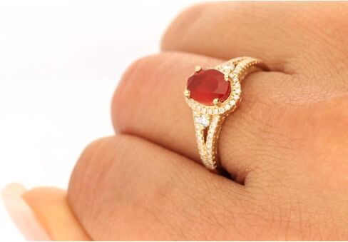 Gin & Grace 14K Yellow Gold Natural Maxican Fire Opal Ring with Diamonds for women | Ethically, authentically & organically sourced (Oval-cut) shaped opal hand-crafted jewelry for her | Fire Opal Ring for women in Saudi Arabia