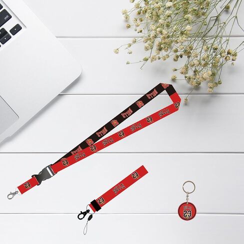 حزام معصم وحبل رقبة رائع، مع سلسلة مفاتيح شخصية 23 جيرسي مع حبل على شكل علامة تجارية رياضية لكرة السلة مناسب لمحبي الأولاد والبنات والمراهقين in Kuwait