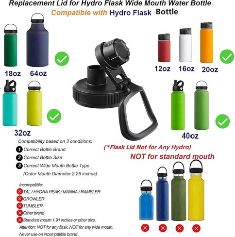 Lid for Hydro Flask Wide Mouth Sport Water Bottles, Spout Lid for Hydroflask 18 oz 32 oz 40 oz Wide Mouth Bottle Lid Replacement Cap (Black) in Saudi Arabia