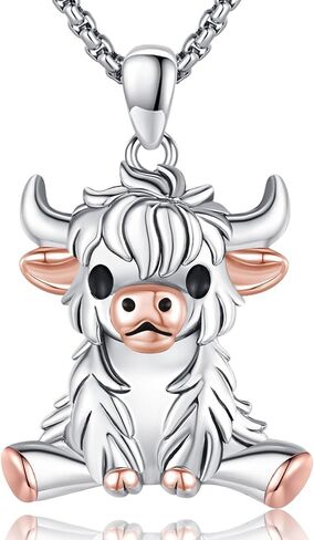 925 Sterling Silver Highland Cow Necklace and Ring set Adjustable Open Ring Cute Animal Cow Jewelry Gifts for Women Girls Graduation Gift in Saudi Arabia