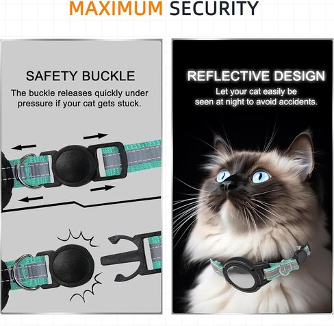 Airtag Cat Collar Breakaway, Reflective Kitten Collar with Apple Air Tag Holder and Bell for Girl Boy Cats, Lightweight Cat Collars for Apple AirTag, Hidden GPS Tracker Holder for Cats, Black (9-13") in Saudi Arabia