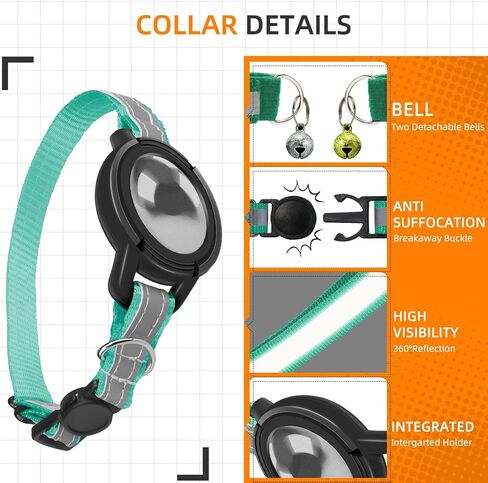 Airtag Cat Collar Breakaway, Reflective Kitten Collar with Apple Air Tag Holder and Bell for Girl Boy Cats, Lightweight Cat Collars for Apple AirTag, Hidden GPS Tracker Holder for Cats, Black (9-13") in Saudi Arabia