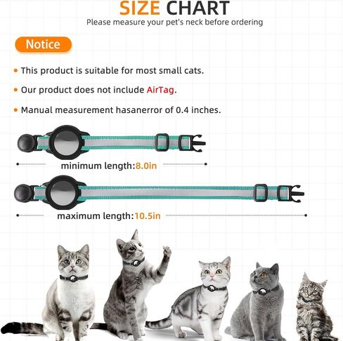 Airtag Cat Collar Breakaway, Reflective Kitten Collar with Apple Air Tag Holder and Bell for Girl Boy Cats, Lightweight Cat Collars for Apple AirTag, Hidden GPS Tracker Holder for Cats, Black (9-13") in Saudi Arabia