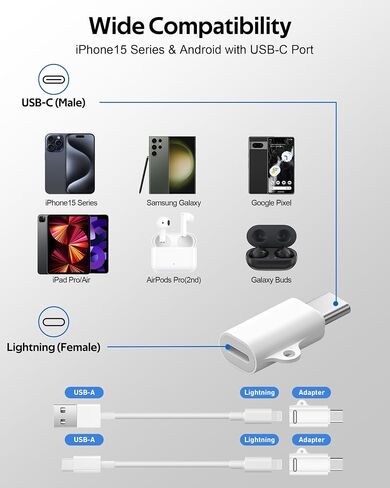 4 حزم محول Lightning إلى USB-C لهاتف iPhone 15/15 Pro Max، TIEKIANG 27W شحن سريع لهاتف iPhone 15/Plus/Pro/Pro Max والمزيد من الأجهزة من النوع C، يدعم نقل البيانات، غير مصمم للصوت/OTG in Saudi Arabia