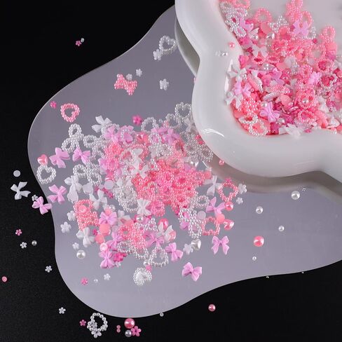 3D Nail Charms Flatback Pearls Set,5 Colors Bow Nail Rhinestones + 5 Colors Flower Nail Pearls +5 Color Acrylic Jewels for Manicure DIY Crafts Jewelry Accessories Blue Green Pink Purple White in Saudi Arabia