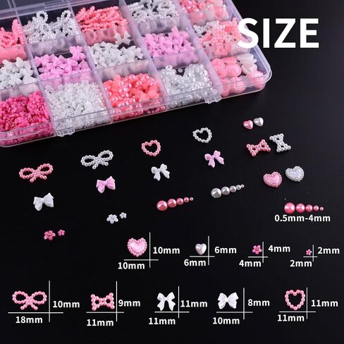 3D Nail Charms Flatback Pearls Set,5 Colors Bow Nail Rhinestones + 5 Colors Flower Nail Pearls +5 Color Acrylic Jewels for Manicure DIY Crafts Jewelry Accessories Blue Green Pink Purple White in Saudi Arabia