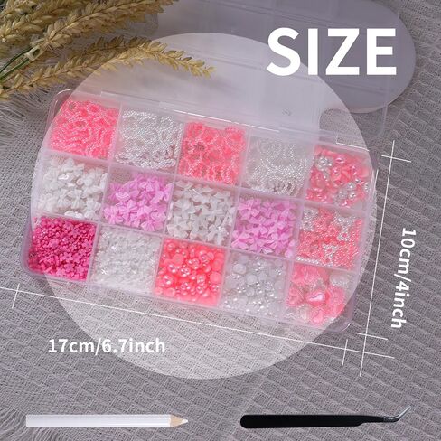 3D Nail Charms Flatback Pearls Set,5 Colors Bow Nail Rhinestones + 5 Colors Flower Nail Pearls +5 Color Acrylic Jewels for Manicure DIY Crafts Jewelry Accessories Blue Green Pink Purple White in Saudi Arabia