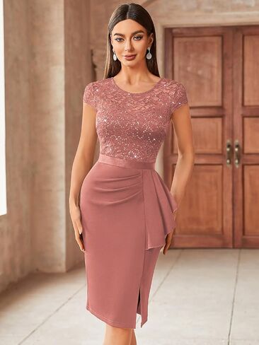 Miusol Women's Elegant Cap Sleeve Sequin Lace Cocktail Dress in Saudi Arabia