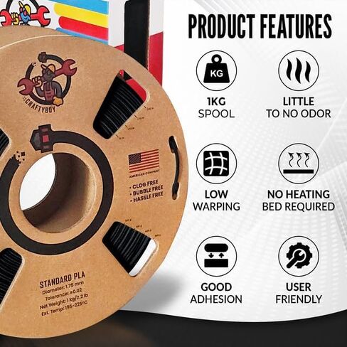 CRAFTYBOY PLA 3D Printer Filament - Black Filament 1.75mm, 1kg Spool – Fits FDM Printers Hobbyist to Professional Use, 3D Filament for Kids 3D Printer in Saudi Arabia