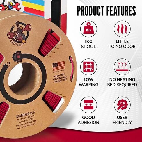 CRAFTYBOY PLA 3D Printer Filament - Black Filament 1.75mm, 1kg Spool – Fits FDM Printers Hobbyist to Professional Use, 3D Filament for Kids 3D Printer in Saudi Arabia