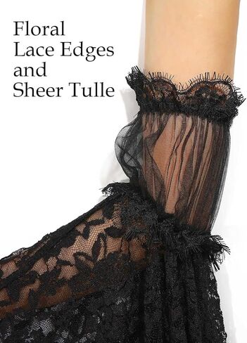 GORAIS دانتيل قوطي بأكمام قابلة للفصل، أزياء الهالوين التنكرية السوداء، إكسسوارات أكمام أذرع شفافة للنساء in Kuwait