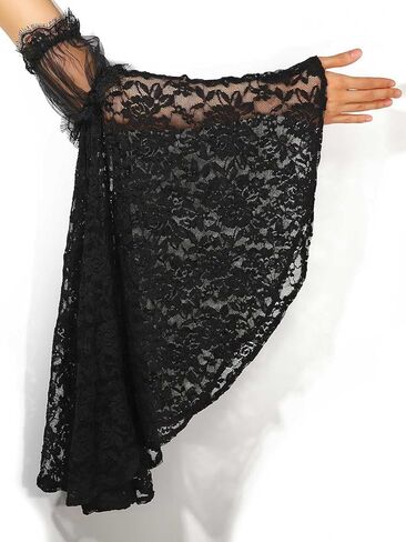 GORAIS دانتيل قوطي بأكمام قابلة للفصل، أزياء الهالوين التنكرية السوداء، إكسسوارات أكمام أذرع شفافة للنساء in Kuwait