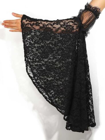 GORAIS دانتيل قوطي بأكمام قابلة للفصل، أزياء الهالوين التنكرية السوداء، إكسسوارات أكمام أذرع شفافة للنساء in Kuwait