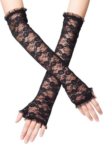 Women Half Fingerless Lace Gloves Ladies Fancy Floral Courtesy Bridal Gloves Silk Sunscreen Armband Sleeve Gloves in Saudi Arabia