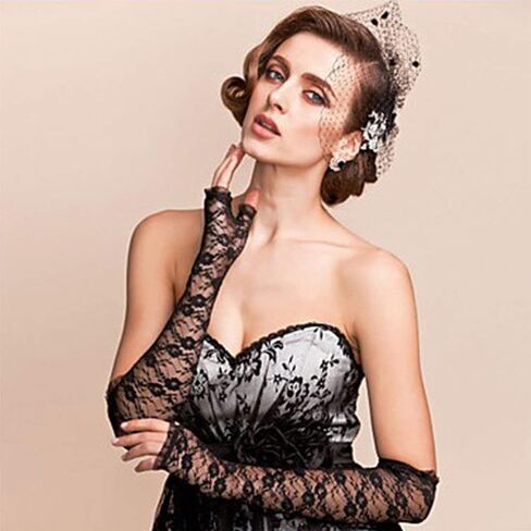 Women Half Fingerless Lace Gloves Ladies Fancy Floral Courtesy Bridal Gloves Silk Sunscreen Armband Sleeve Gloves in Saudi Arabia