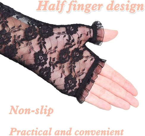Women Half Fingerless Lace Gloves Ladies Fancy Floral Courtesy Bridal Gloves Silk Sunscreen Armband Sleeve Gloves in Saudi Arabia