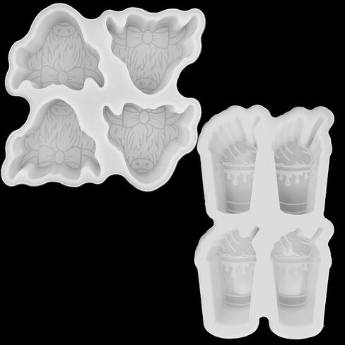 2 Pcs Set Freshie Silicone Mold Car Freshie Mold for Aroma Beads DIY Handmade Freshies Mould (4-Cow + 4-Cup) in Saudi Arabia