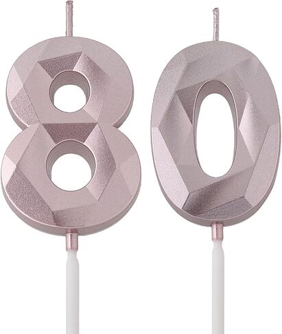 2 بوصة ذهبية 80 شموع عيد ميلاد، ثلاثية الأبعاد الماس رقم 80 كعكة توبر للرجال النساء حفلة عيد ميلاد زينة حفلة موضوع in Kuwait