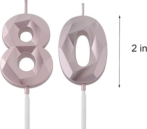 2 بوصة ذهبية 80 شموع عيد ميلاد، ثلاثية الأبعاد الماس رقم 80 كعكة توبر للرجال النساء حفلة عيد ميلاد زينة حفلة موضوع in Kuwait