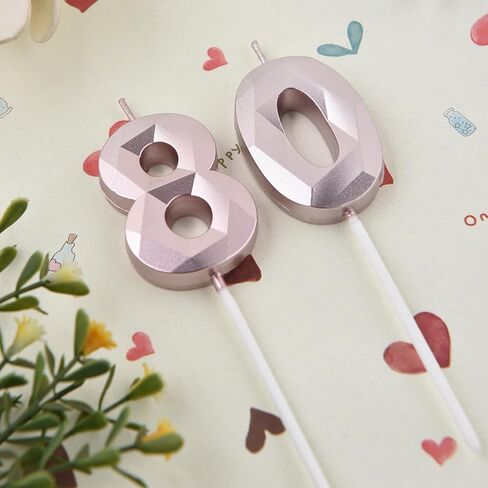 2 بوصة ذهبية 80 شموع عيد ميلاد، ثلاثية الأبعاد الماس رقم 80 كعكة توبر للرجال النساء حفلة عيد ميلاد زينة حفلة موضوع in Kuwait