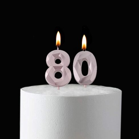 2 بوصة ذهبية 80 شموع عيد ميلاد، ثلاثية الأبعاد الماس رقم 80 كعكة توبر للرجال النساء حفلة عيد ميلاد زينة حفلة موضوع in Kuwait