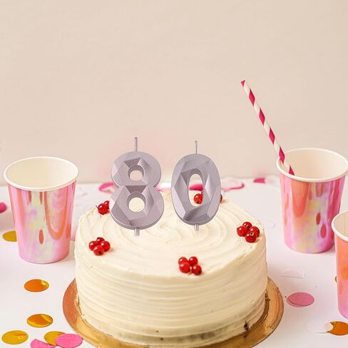 2 بوصة ذهبية 80 شموع عيد ميلاد، ثلاثية الأبعاد الماس رقم 80 كعكة توبر للرجال النساء حفلة عيد ميلاد زينة حفلة موضوع in Kuwait